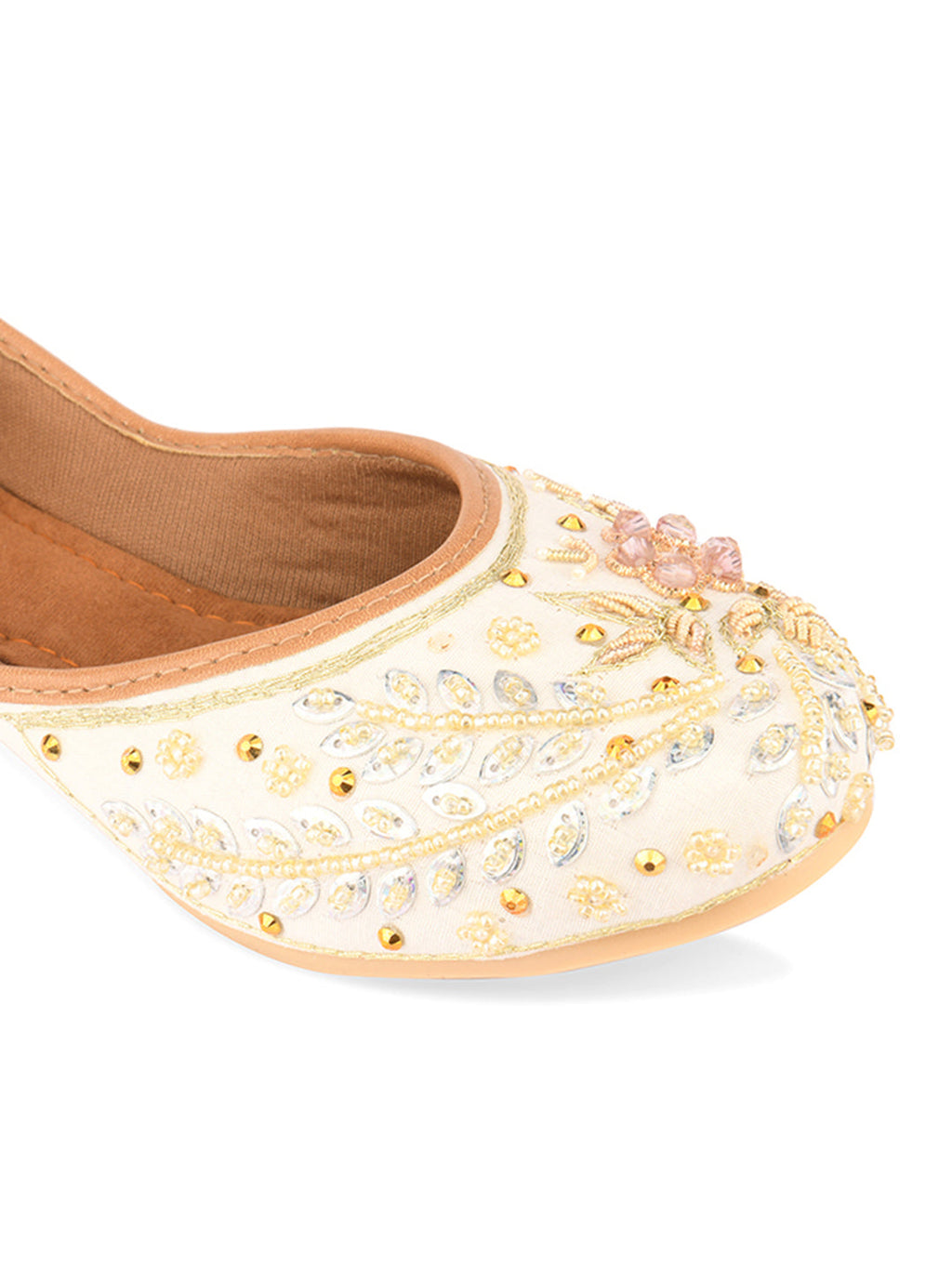 Desi Colour Women Indian Ethnic Footwear-White Dabka