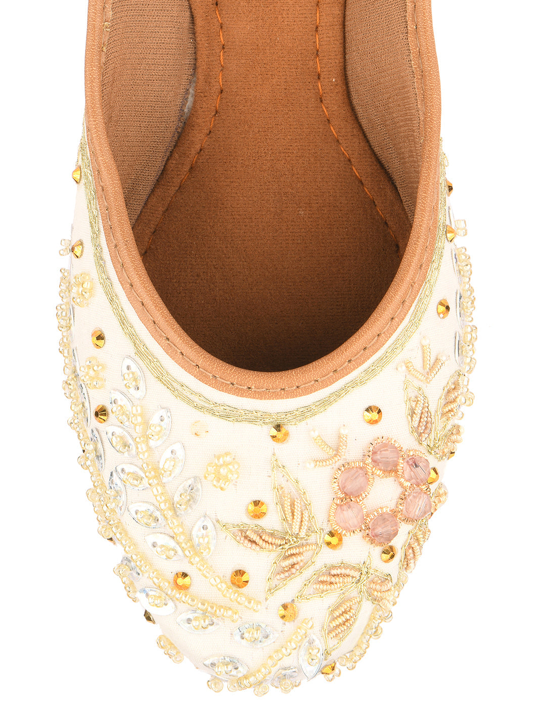 Desi Colour Women Indian Ethnic Footwear-White Dabka