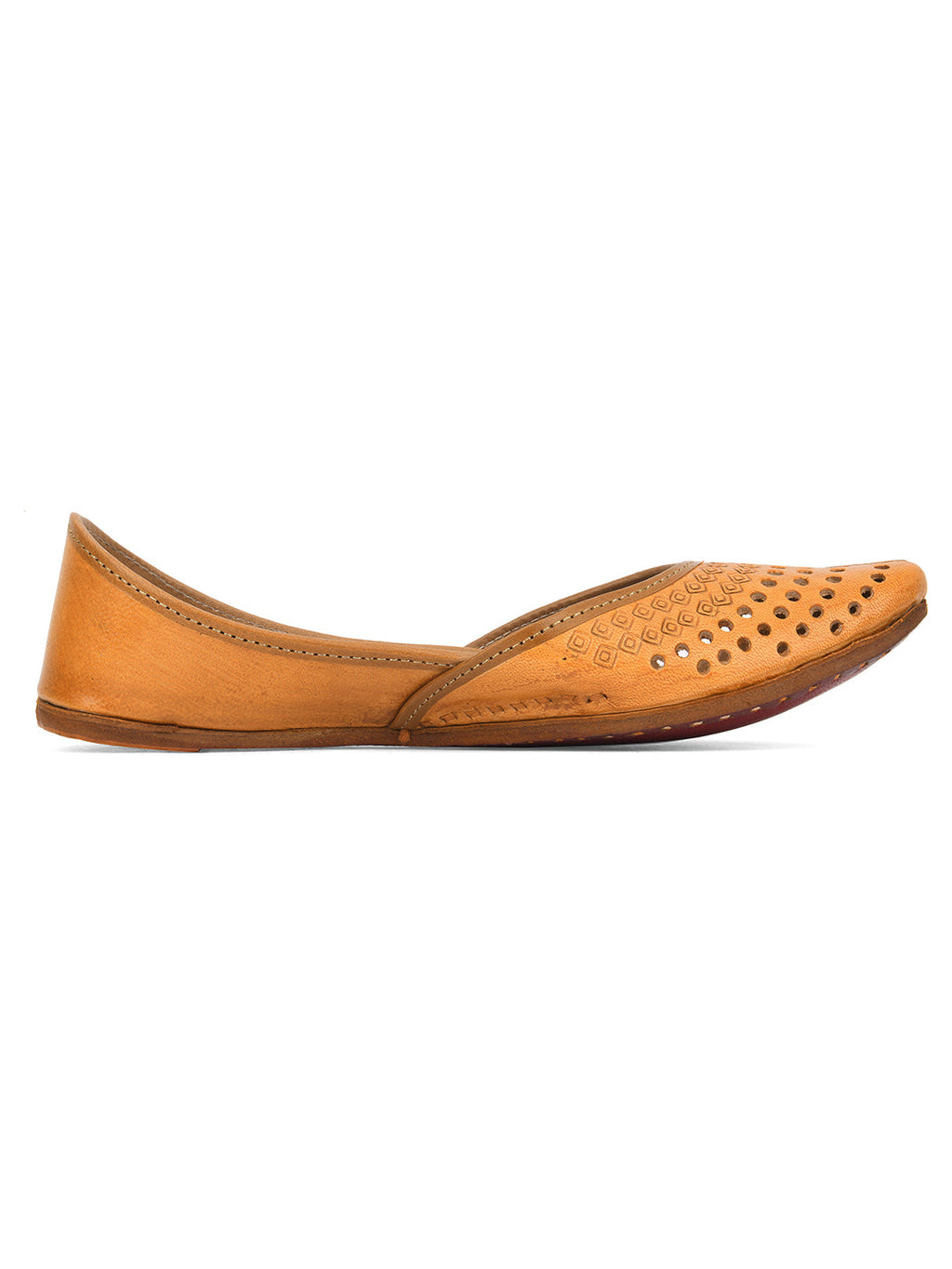 Desi Colour Women Indian Ethnic Footwear-Tan Leather Laser Cut