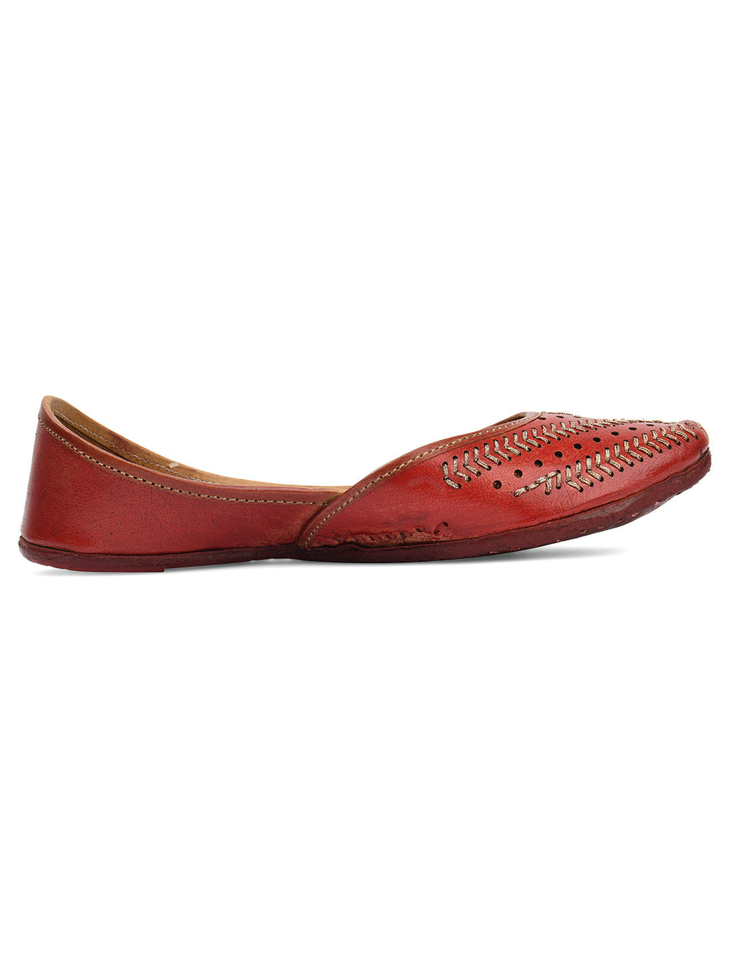 Desi Colour Women Indian Ethnic Footwear-Red Leather Zari