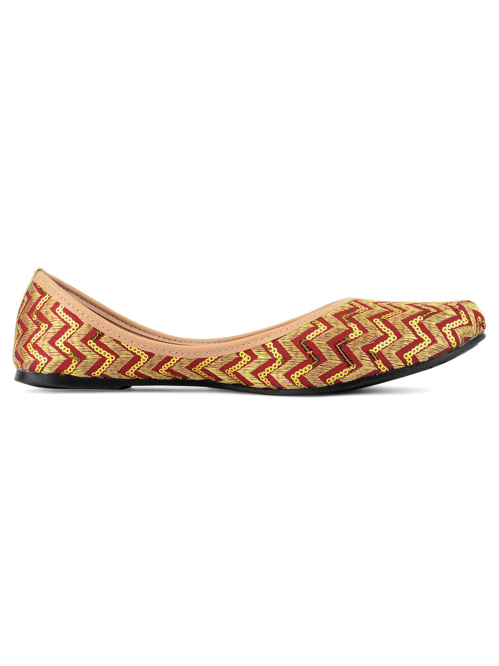 Desi Colour Women Indian Ethnic Footwear-Maroon Zigzag