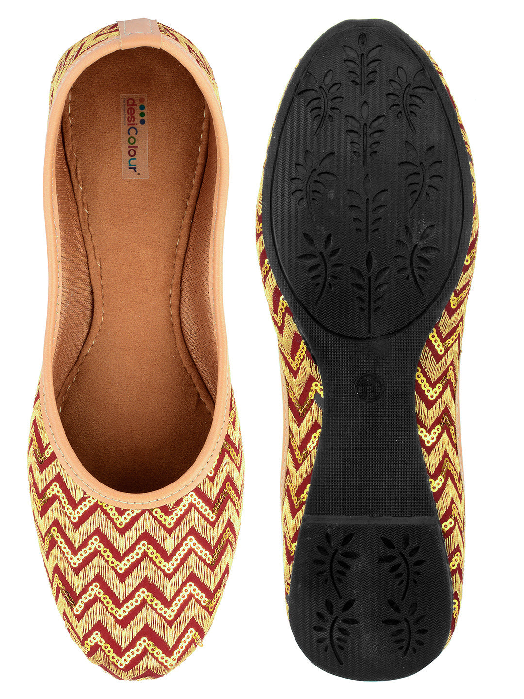 Desi Colour Women Indian Ethnic Footwear-Maroon Zigzag