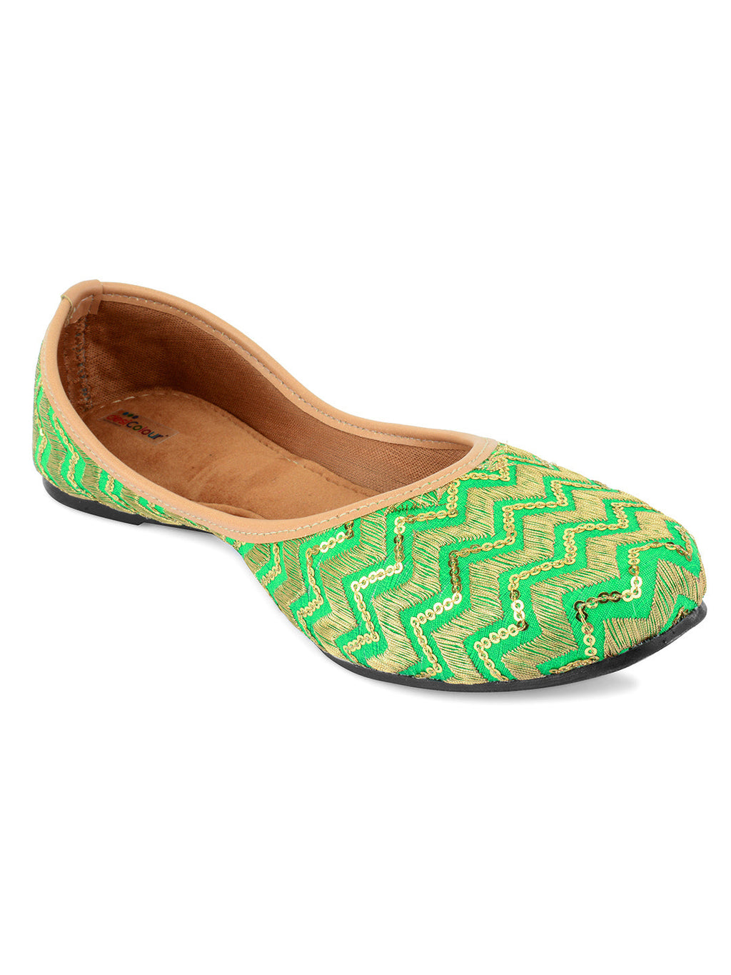 Desi Colour Women Indian Ethnic Footwear-Green Zigzag
