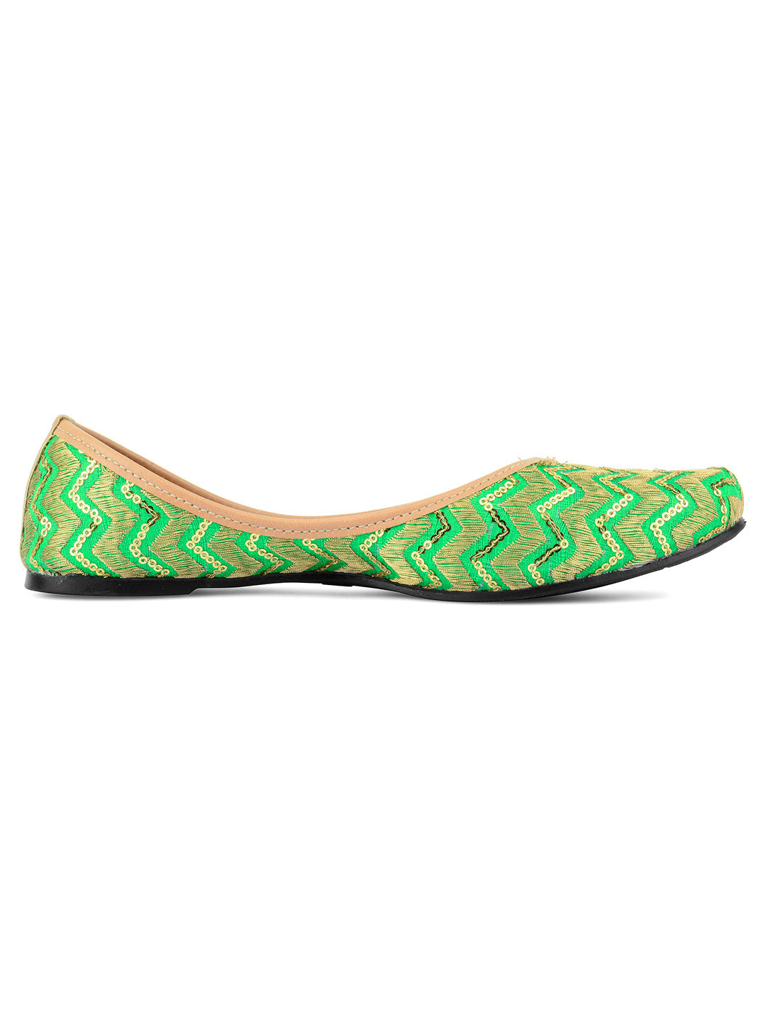 Desi Colour Women Indian Ethnic Footwear-Green Zigzag