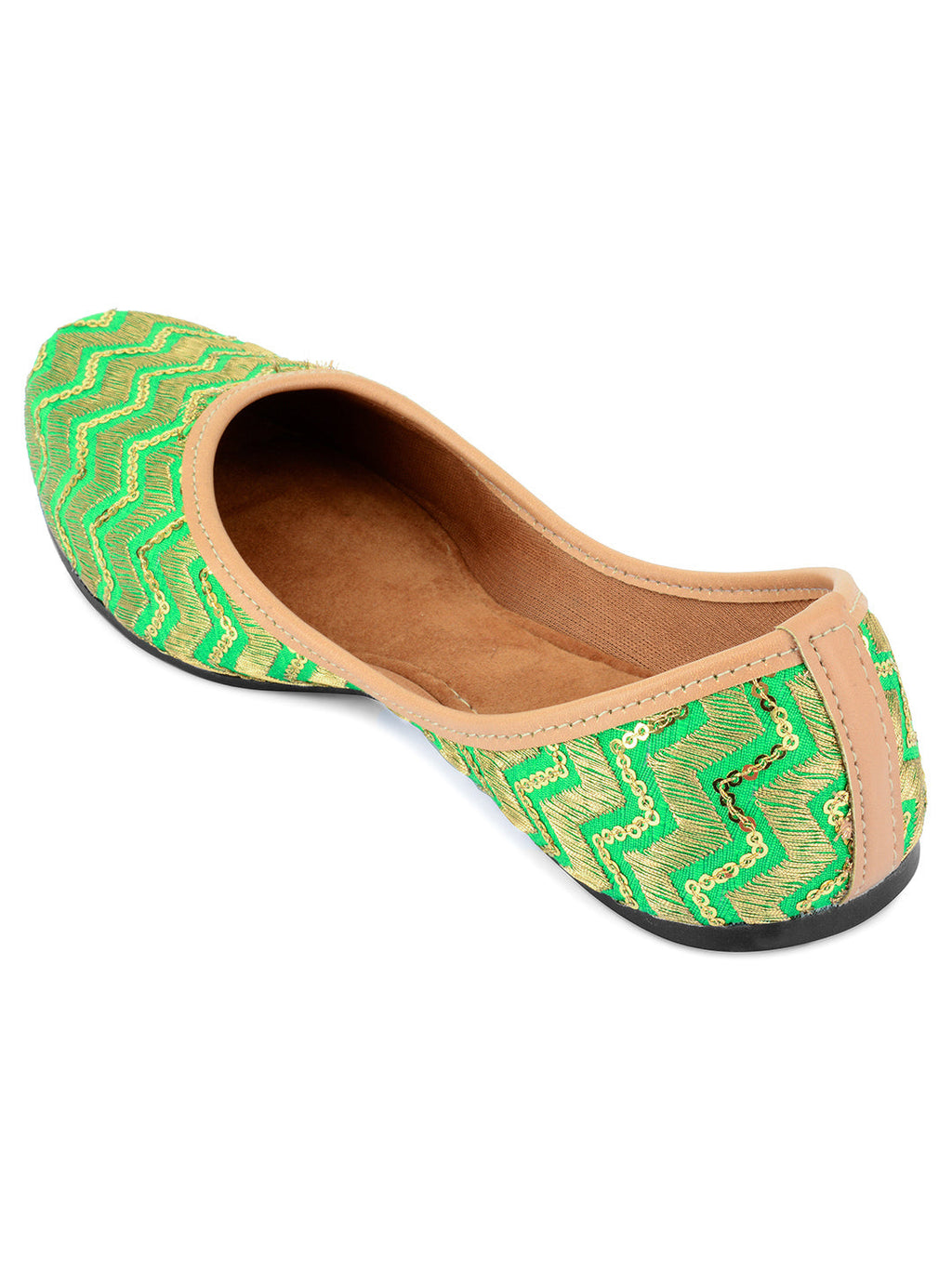 Desi Colour Women Indian Ethnic Footwear-Green Zigzag