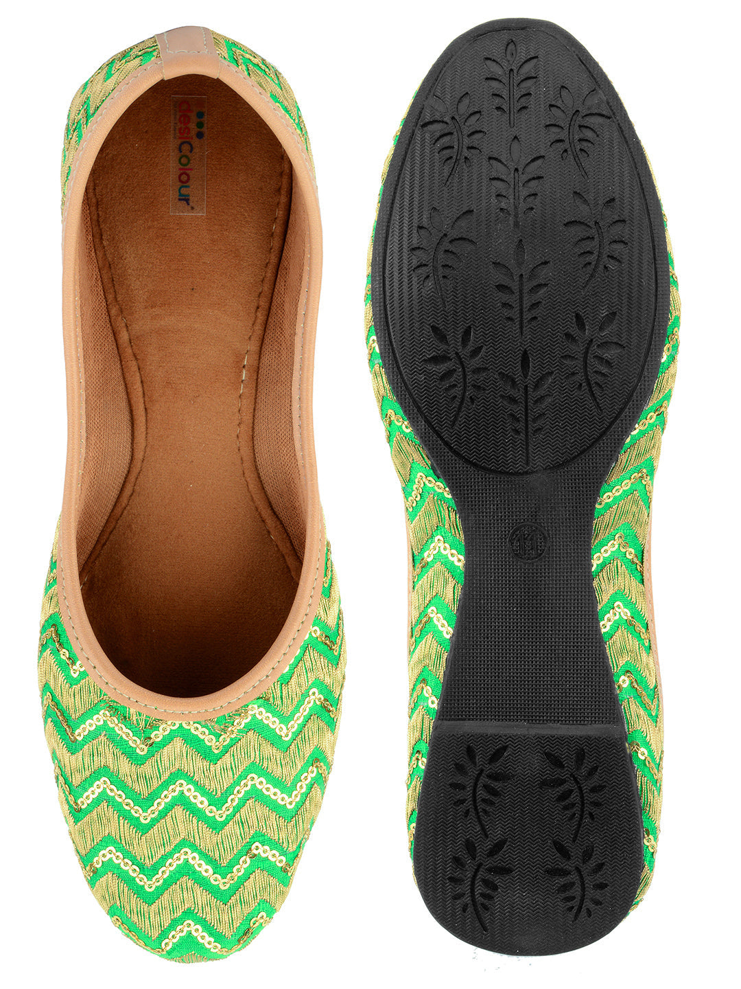 Desi Colour Women Indian Ethnic Footwear-Green Zigzag