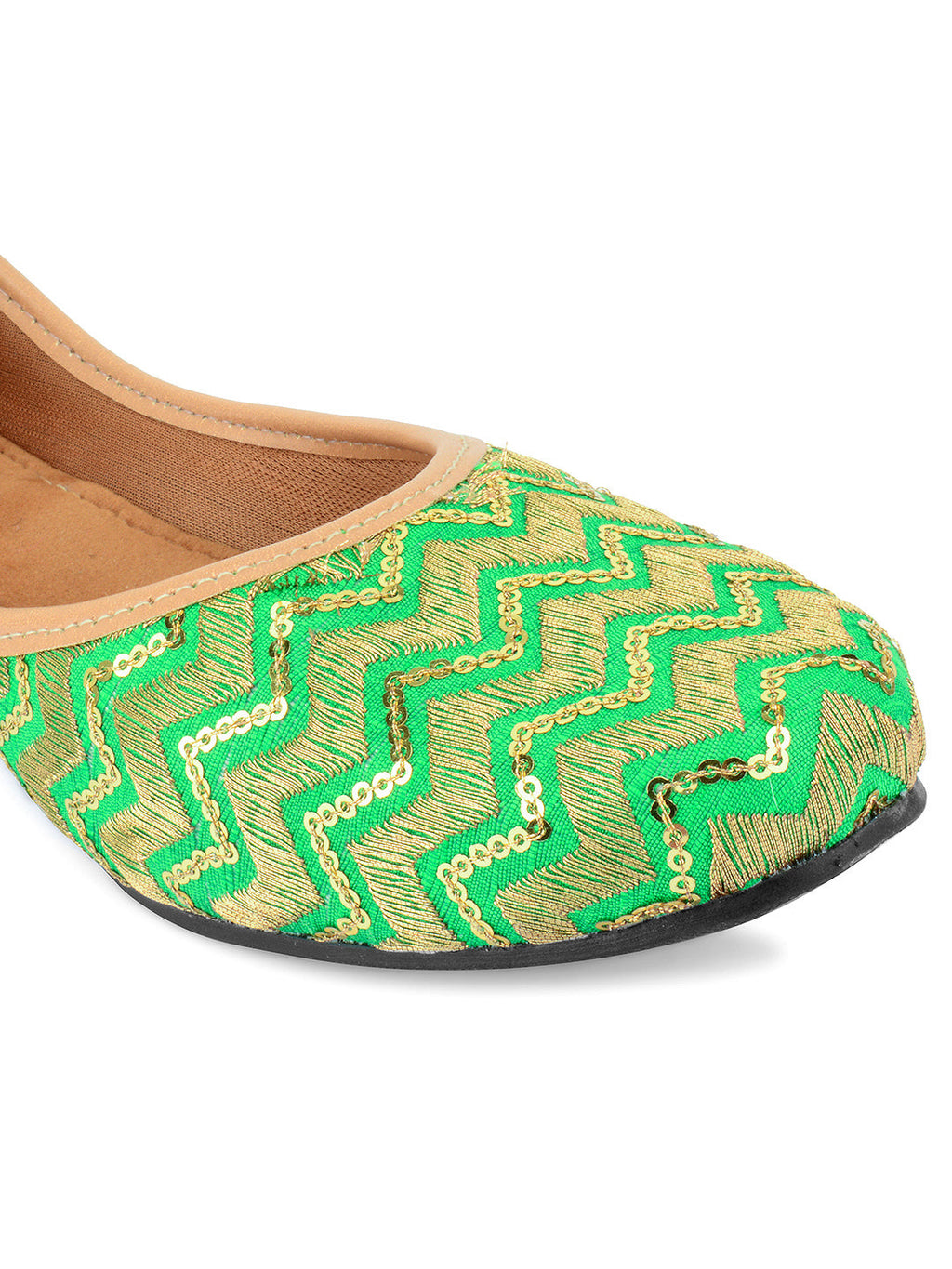 Desi Colour Women Indian Ethnic Footwear-Green Zigzag