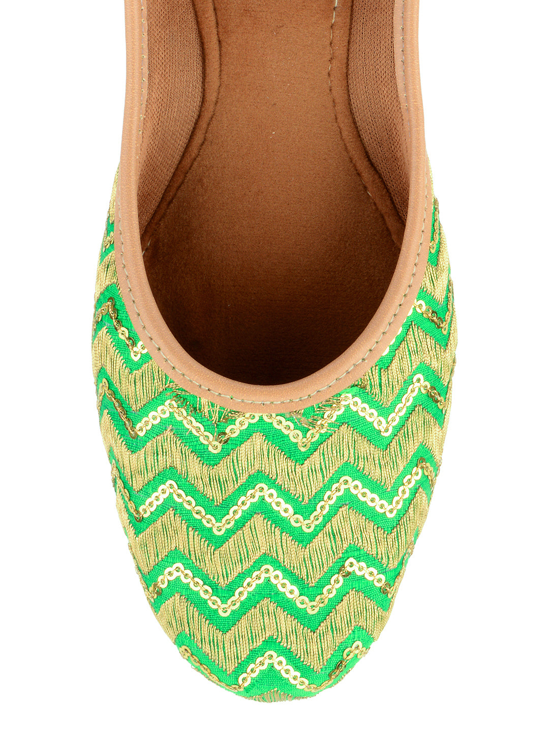 Desi Colour Women Indian Ethnic Footwear-Green Zigzag
