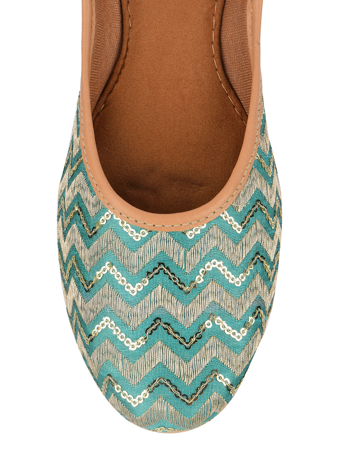 Desi Colour Women Indian Ethnic Footwear-Sea green Chevron