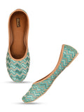 Desi Colour Women Indian Ethnic Footwear-Sea green Chevron