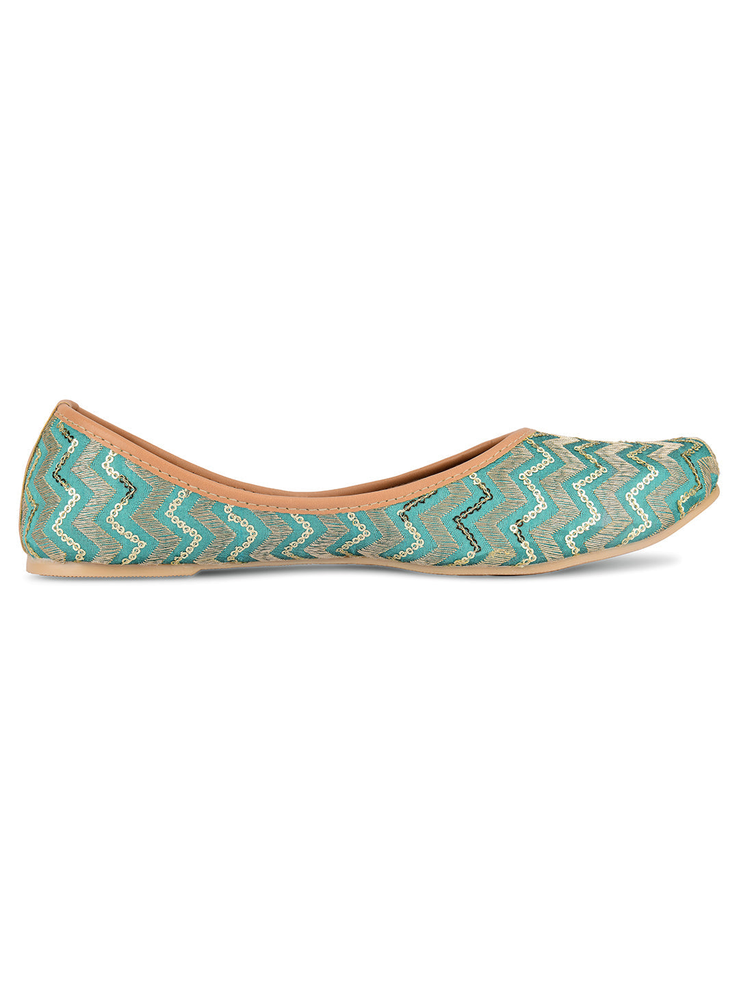 Desi Colour Women Indian Ethnic Footwear-Sea green Chevron