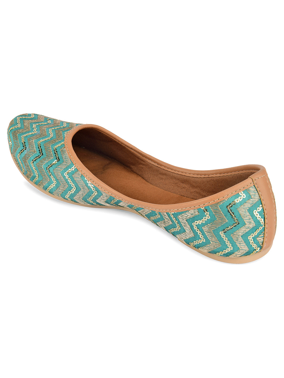 Desi Colour Women Indian Ethnic Footwear-Sea green Chevron