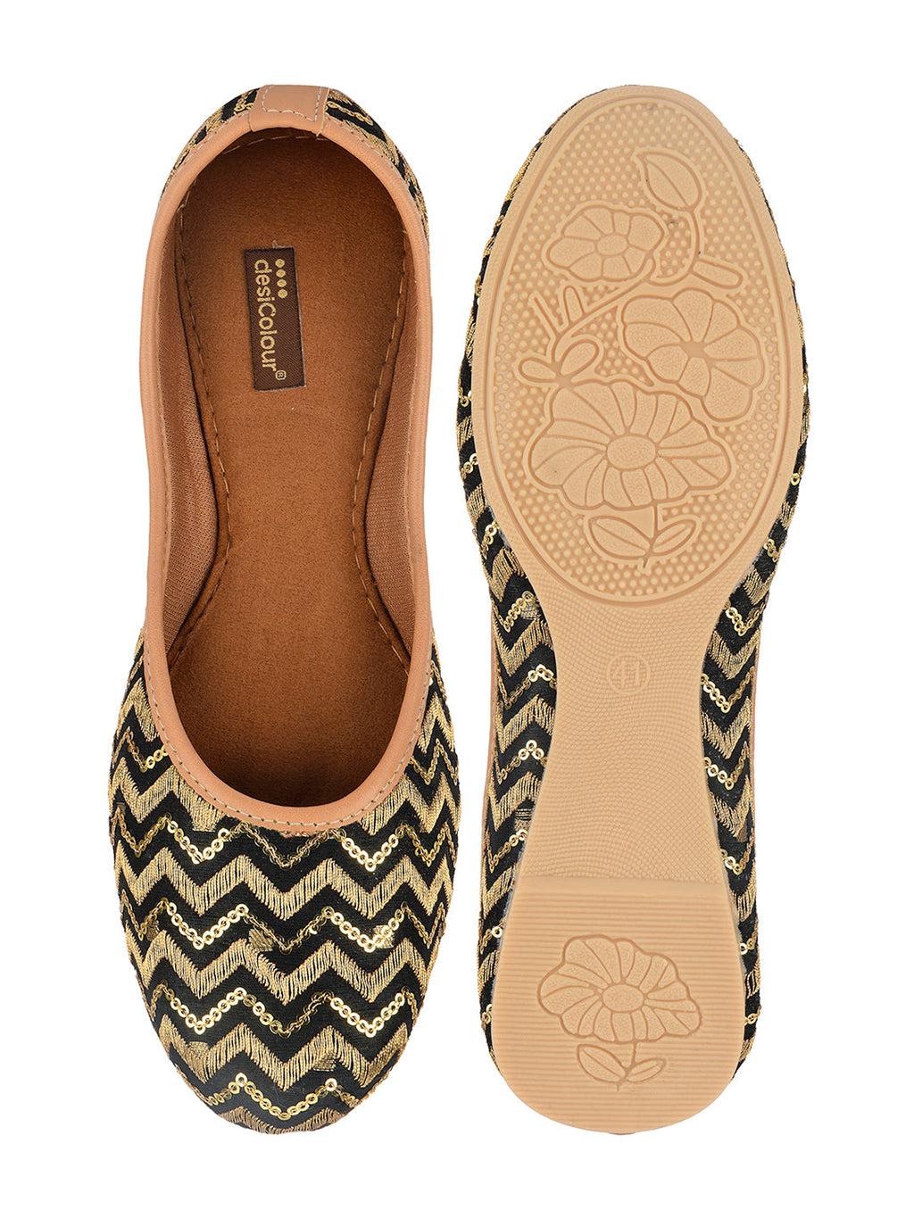 Desi Colour Women Indian Ethnic Footwear-Black Chevron