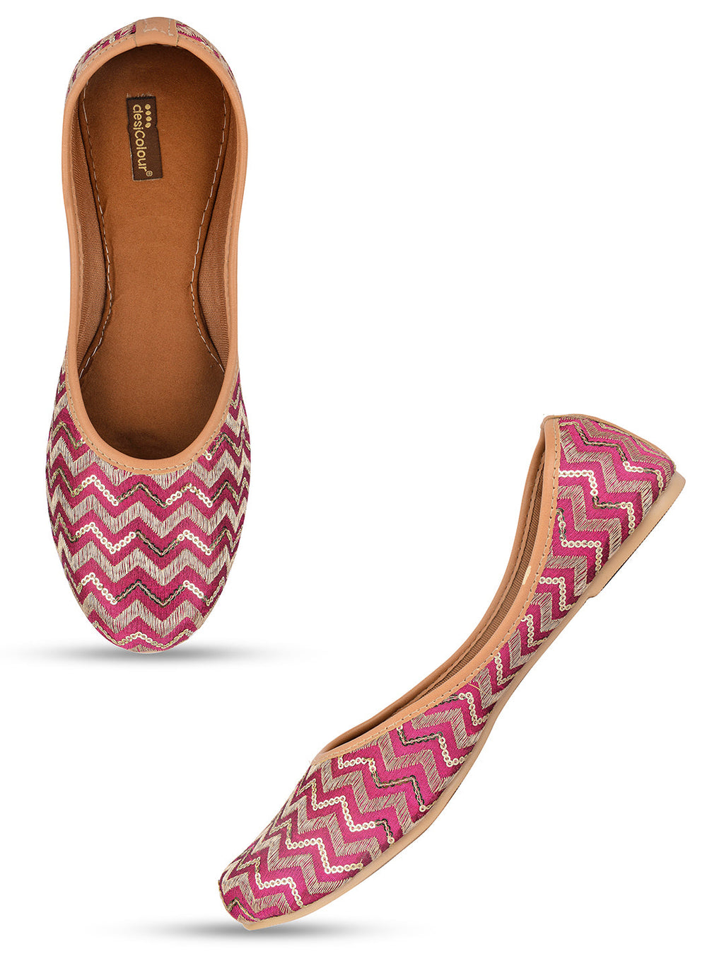 Desi Colour Women Indian Ethnic Footwear-Pink Chevron
