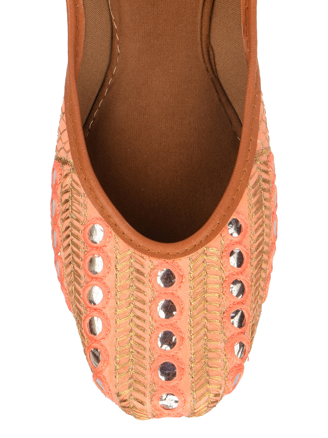 Desi Colour Women Indian Ethnic Footwear-Peach Embroidery