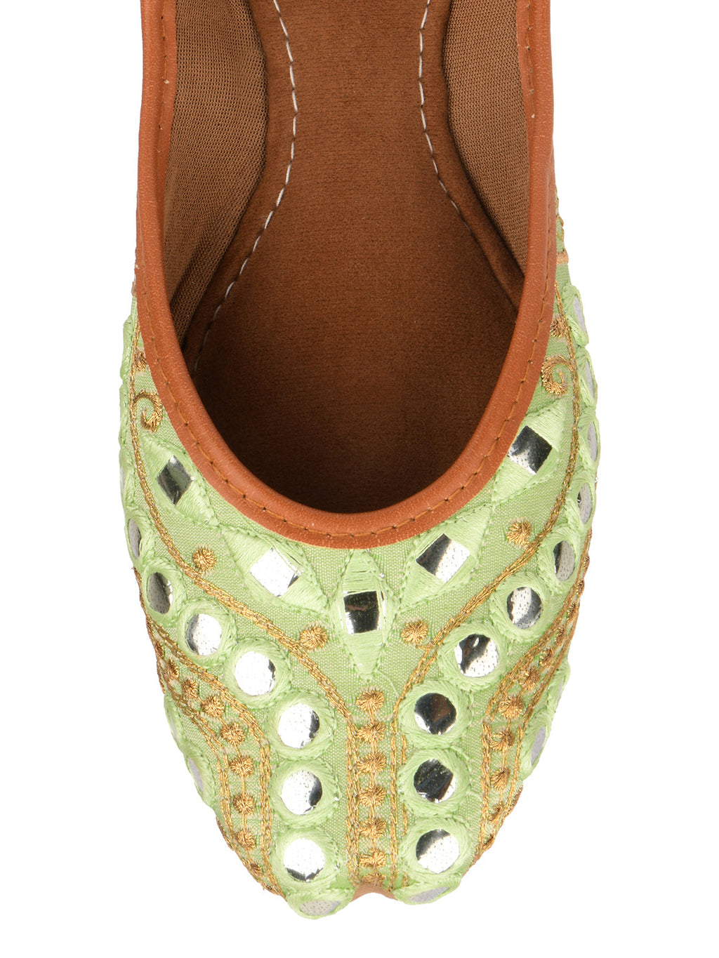 Desi Colour Women Indian Ethnic Footwear-Sea Green Embroidery