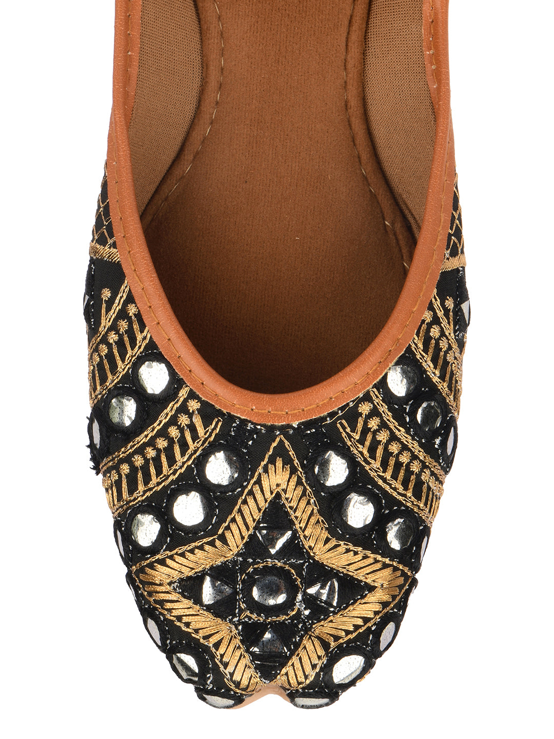 Desi Colour Women Indian Ethnic Footwear-Mini Dabka-Black Mirror