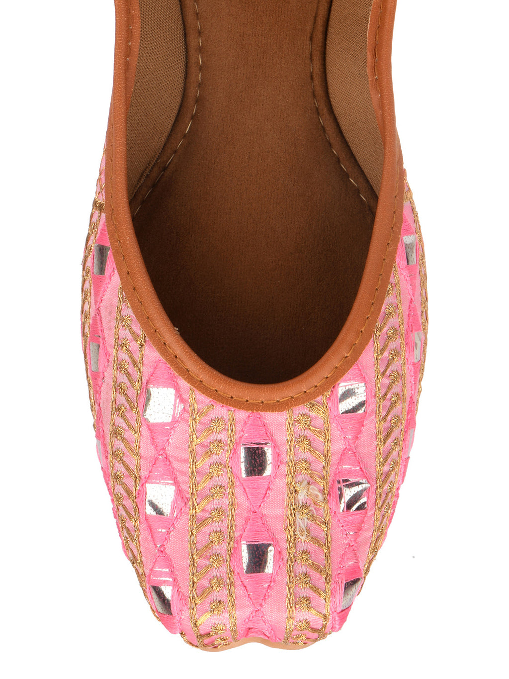Desi Colour Women Indian Ethnic Footwear-Mini Dabka-Pink Mirror Lines