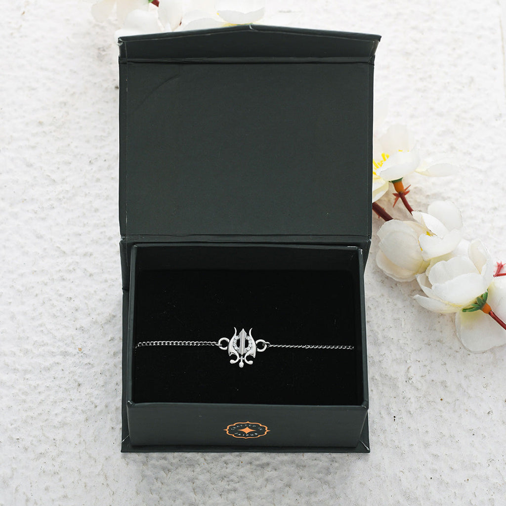 trueBrowns 925 Sterling Silver Precious Trishul Silver Bracelet Rakhi