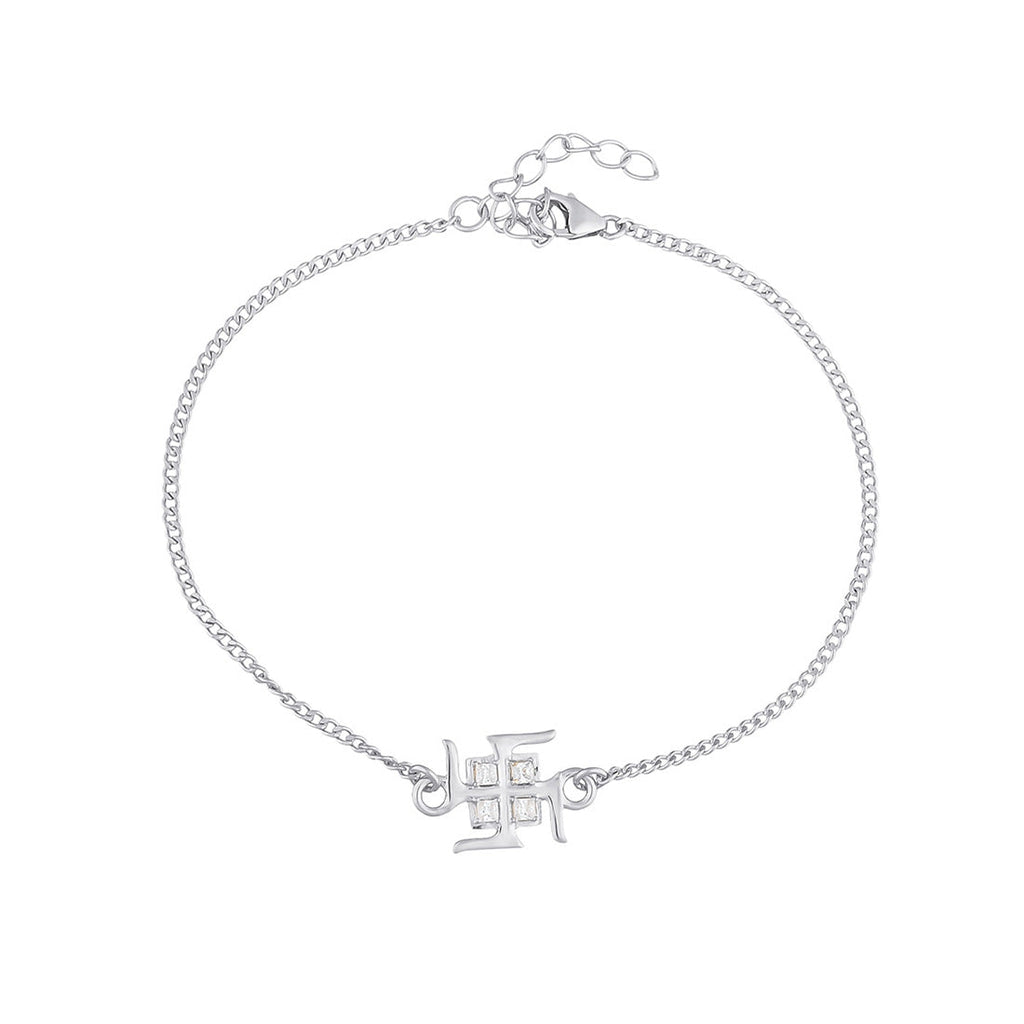 trueBrowns 925 Sterling Silver Precious Swastik Bracelet Rakhi