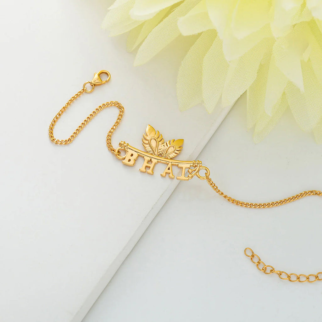 trueBrowns 925 Sterling Silver Gold-Polished Gold Micron Plated Bhai Bracelet Rakhi