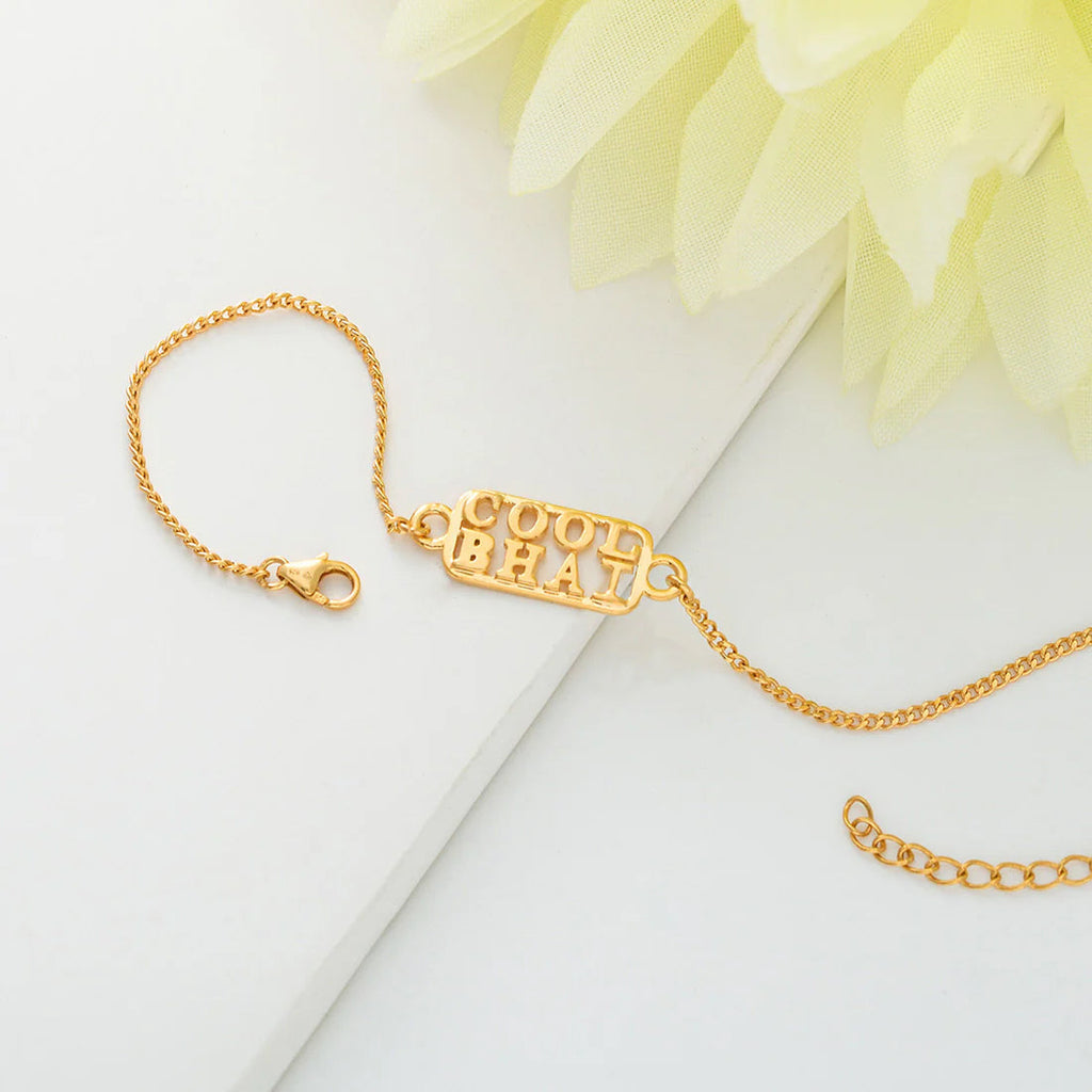 trueBrowns 925 Sterling Silver Gold-Polished Gold Micron Plated Cool Bhai Bracelet Rakhi