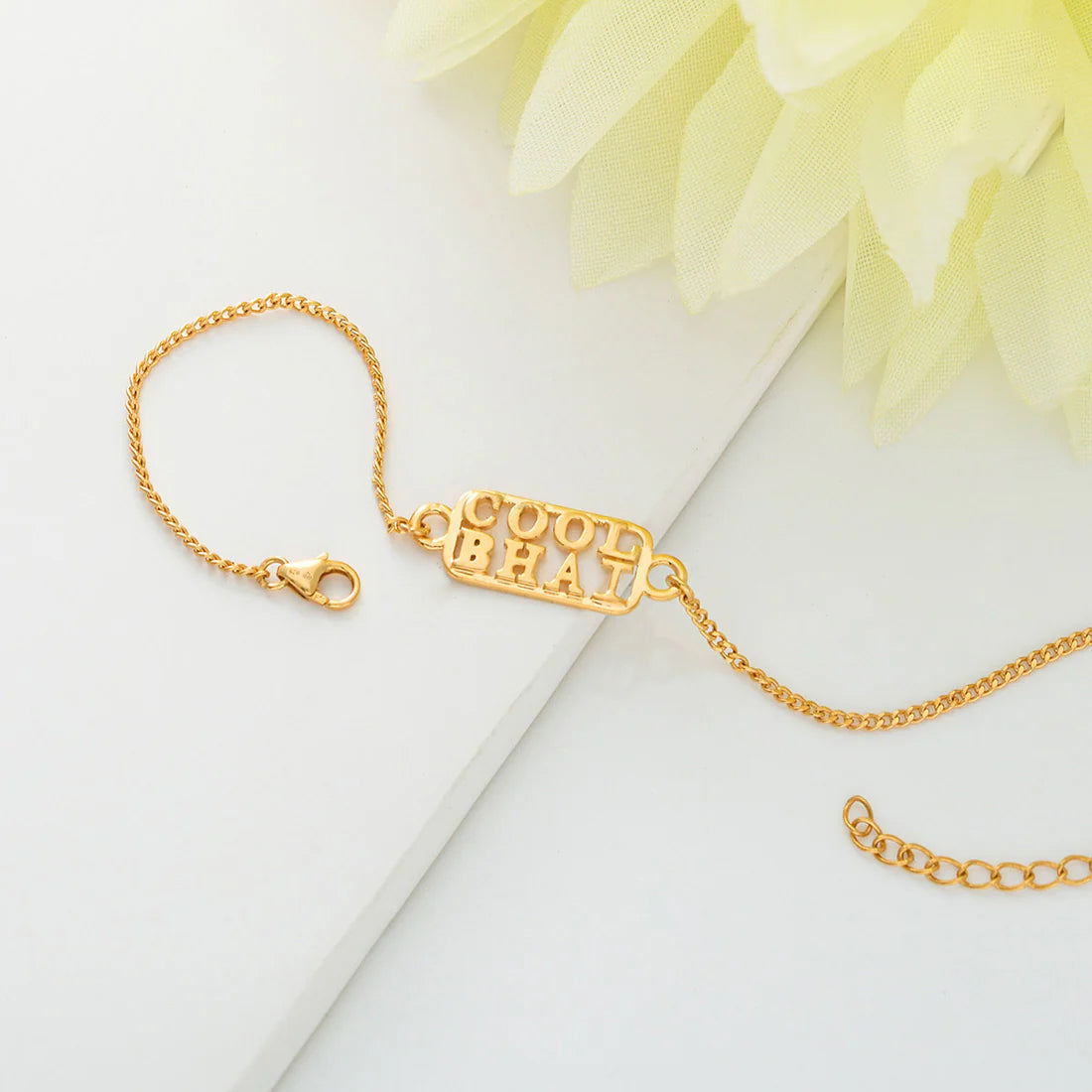 trueBrowns 925 Sterling Silver Gold-Polished Gold Micron Plated Cool Bhai Bracelet Rakhi