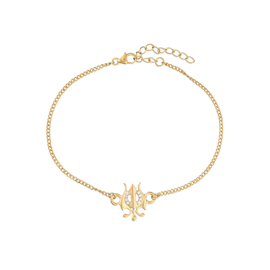 trueBrowns 925 Sterling Silver Gold-Polished Gold Micron Plated Trishul Bracelet Rakhi