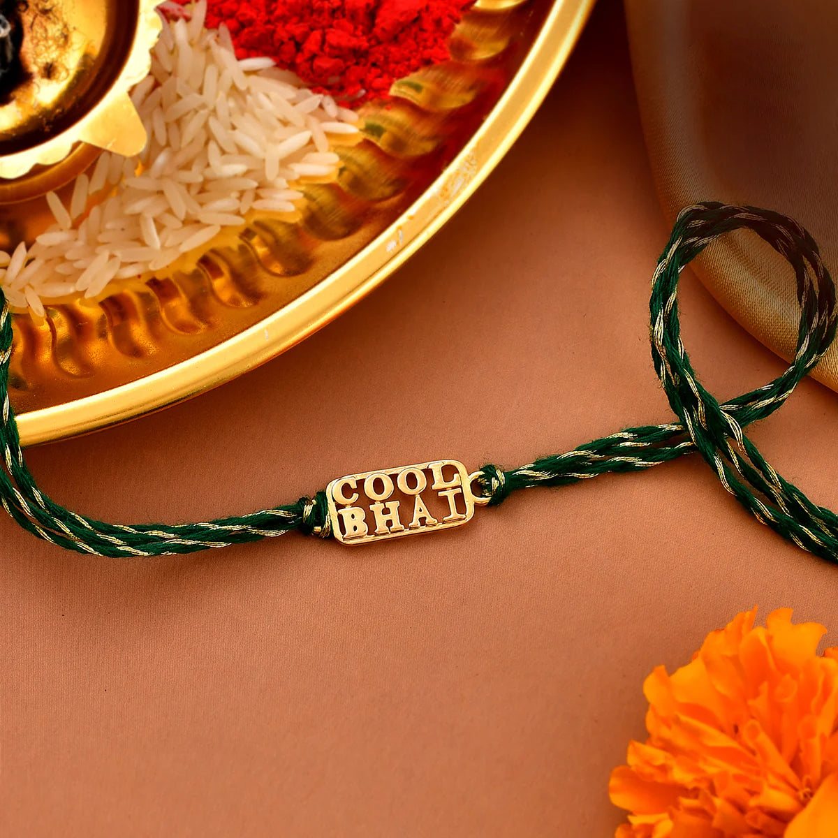 trueBrowns 925 Sterling Silver Gold-Polished Gold Micron Plated Cool Bhai Thread Rakhi