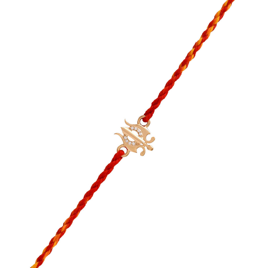 trueBrowns 925 Sterling Silver Gold-Polished Gold Micron Plated Trishul Thread Rakhi
