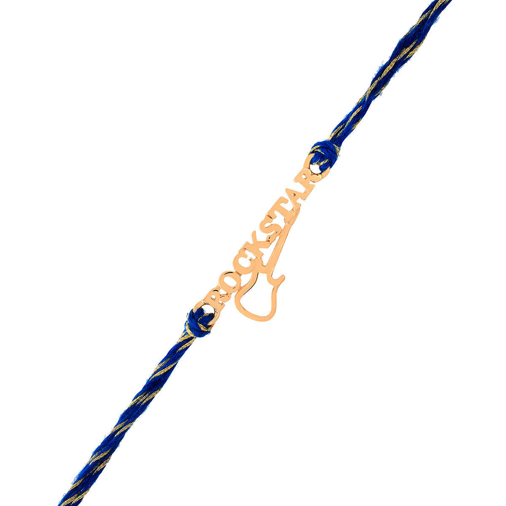 trueBrowns 925 Sterling Silver Rockstar Gold-Polished Gold Micron Plated Thread Rakhi