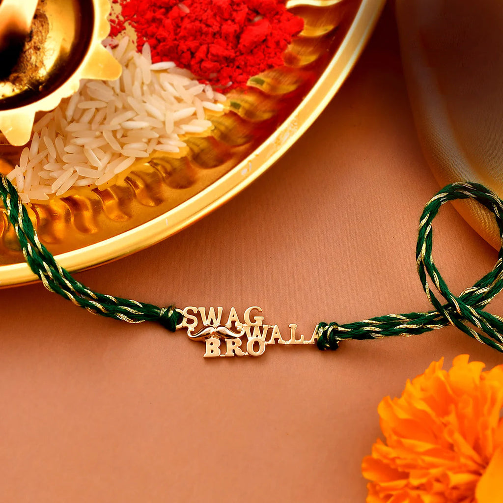 trueBrowns 925 Sterling Silver Gold-Polished Gold Micron Plated Swag Thread Rakhi