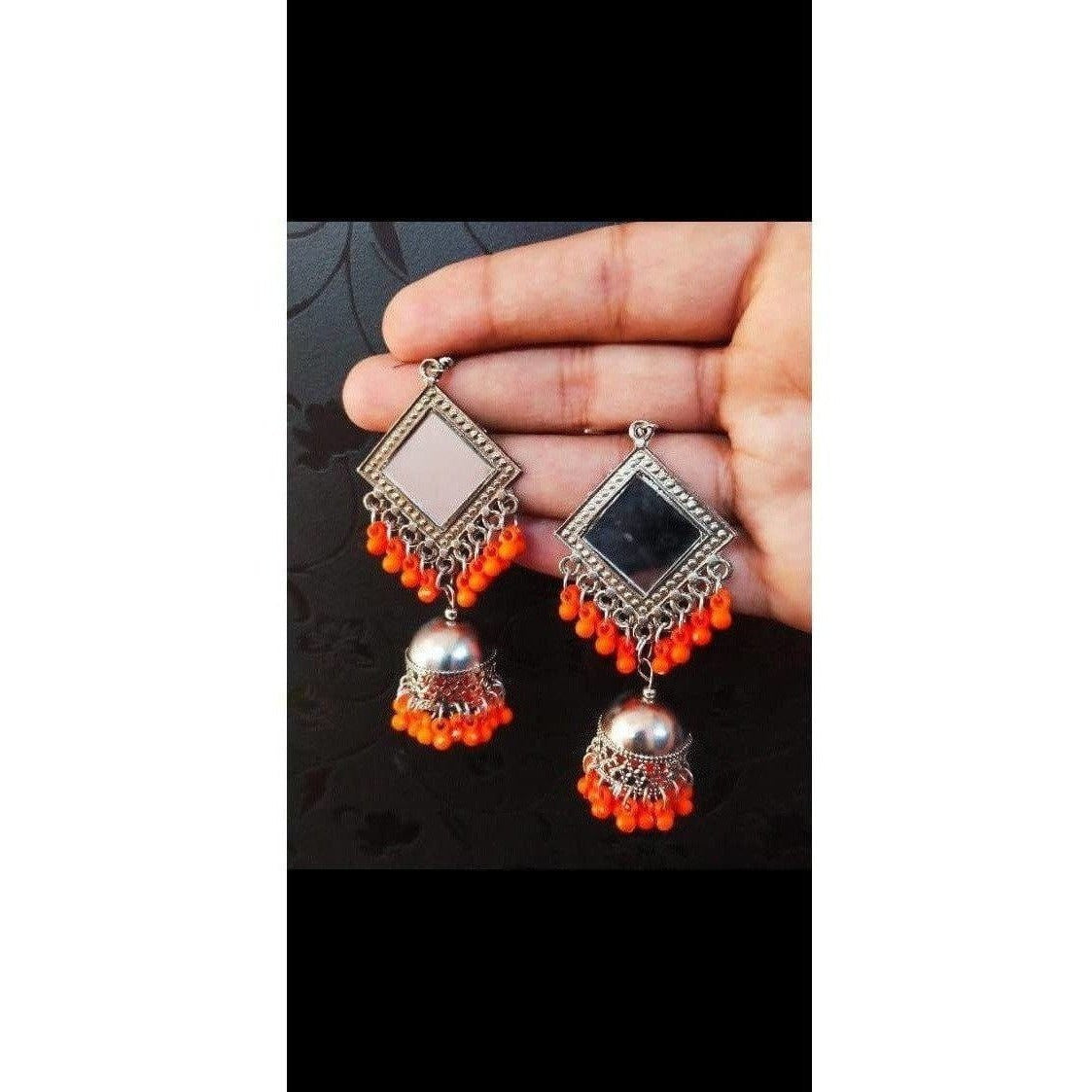 MS Fashion India Muskan Fancy Mirror Work Orange Smart Earring