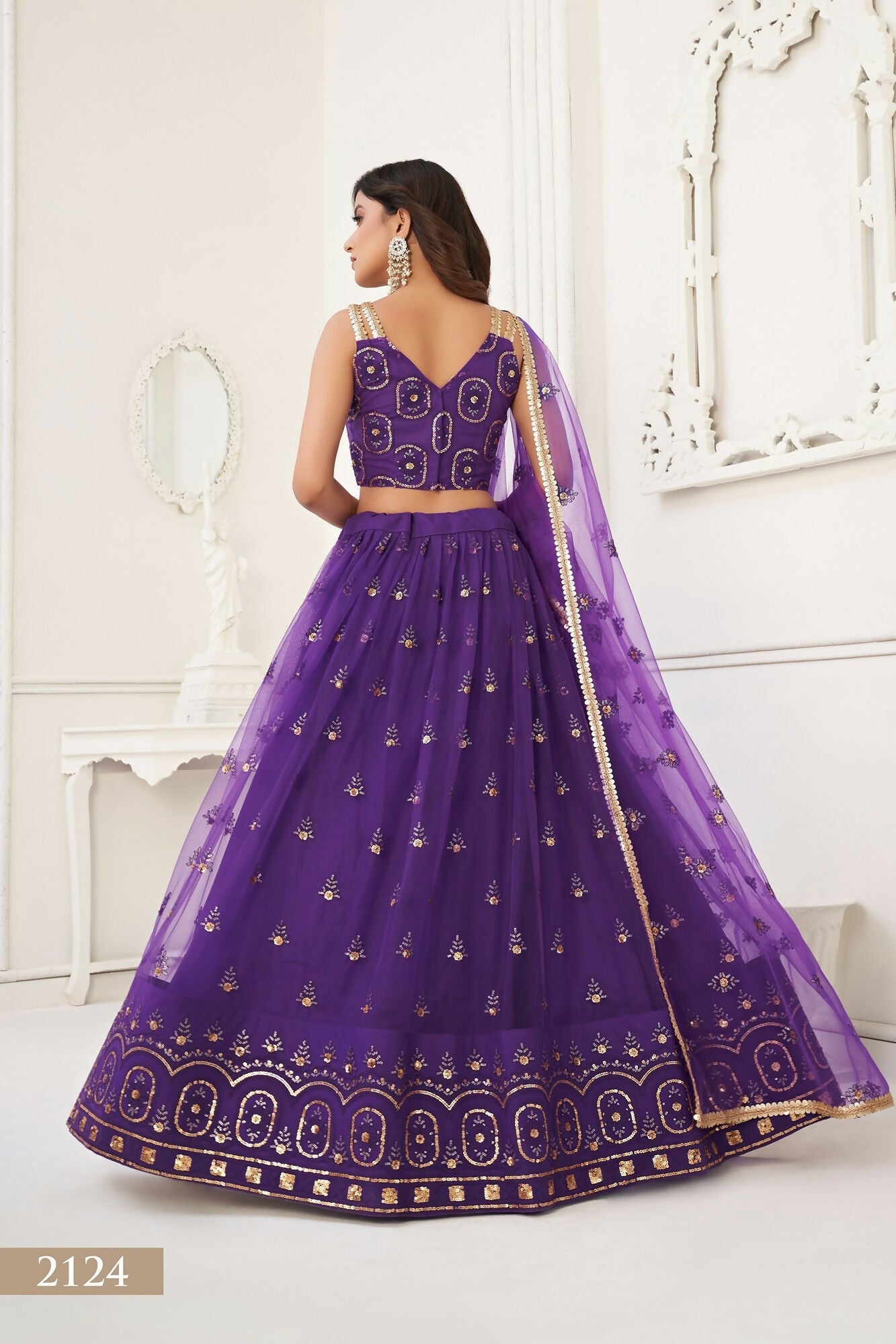 Eilara Women'S Purple Butterfly Net Embroidered Thread Work Designer Lehenga Choli
