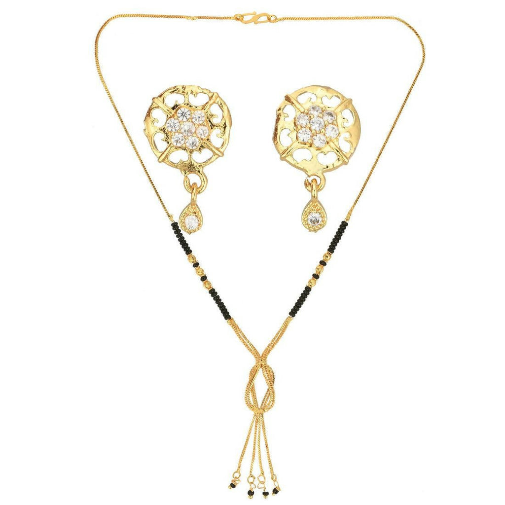 AanyaCentric Gold-Polished Short Mangalsutra Set with Earrings