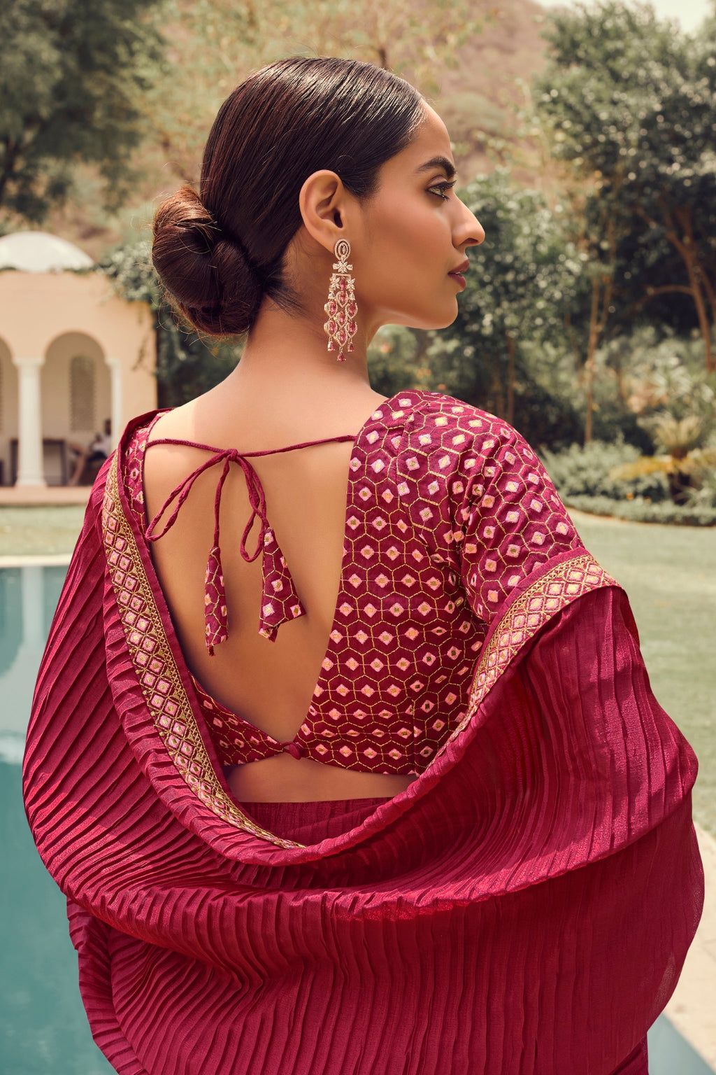 Designer Crush Vichitra Maroon Silk Saree With Heavy Zari Embroidery Work - Kavira Bridalwear