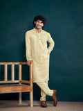 Off White Viscose Designer Sequance Embroidery Work Men's Kurta Set - Mahotsav