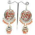 MS Fashion India Muskan Fancy Glass Pearl Orange Enamel Chandbali Jhumka Earrings