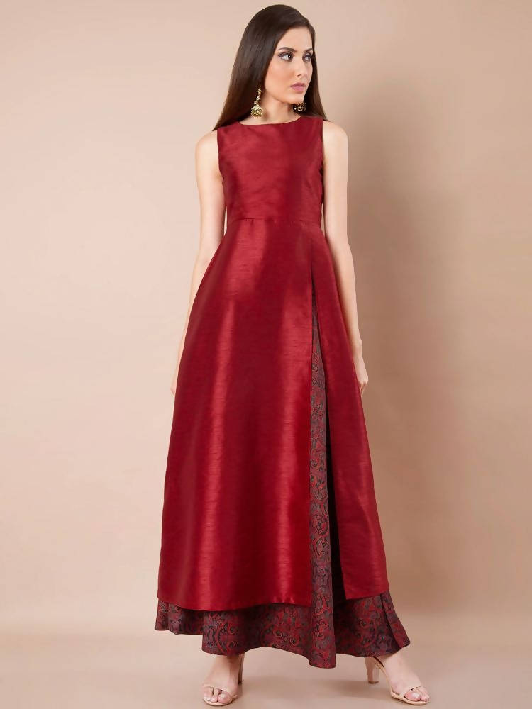 Indya Women Maroon Solid A-Line Kurta