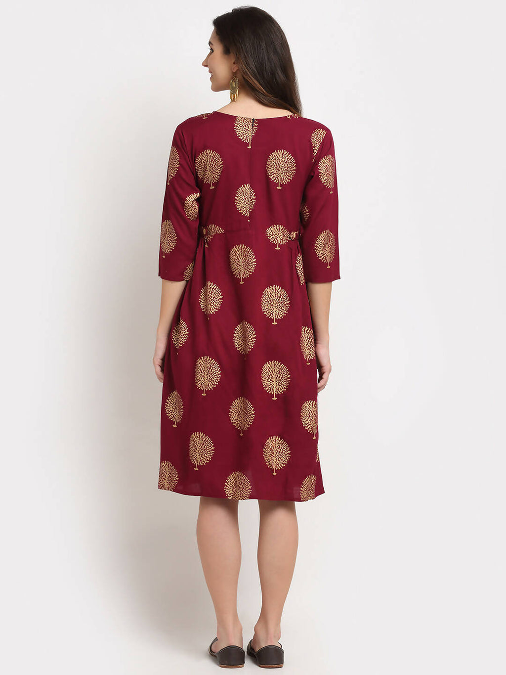 Rudra Bazaar Gold Boota Printed Wine Kurti