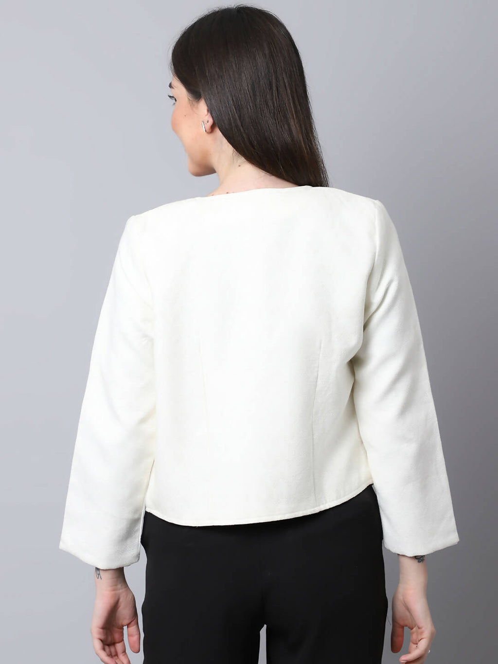 Even Apparels White 100% Viscose Open Front Statement Women's Jacket