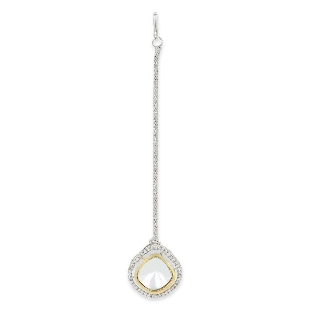 Silver Kundan Maang Tikka- Ruby Raang