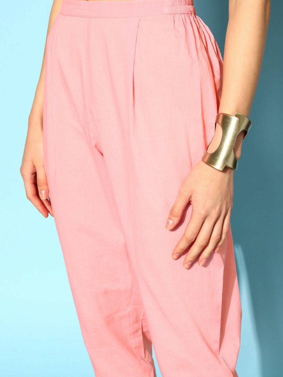 Ahalyaa Women Pink Colour Cotton Silver Foil Printed Kurta Pant Set