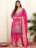 Prazu Fashion Pink Shaded Chinon Silk Embroidered Sequence Palazzo Suit
