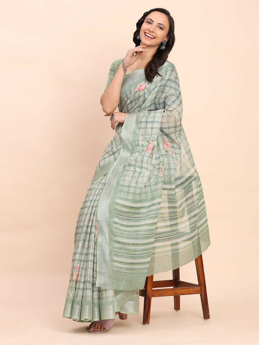 Shree Shyam Fashion Linen Cotton Light Green Saree