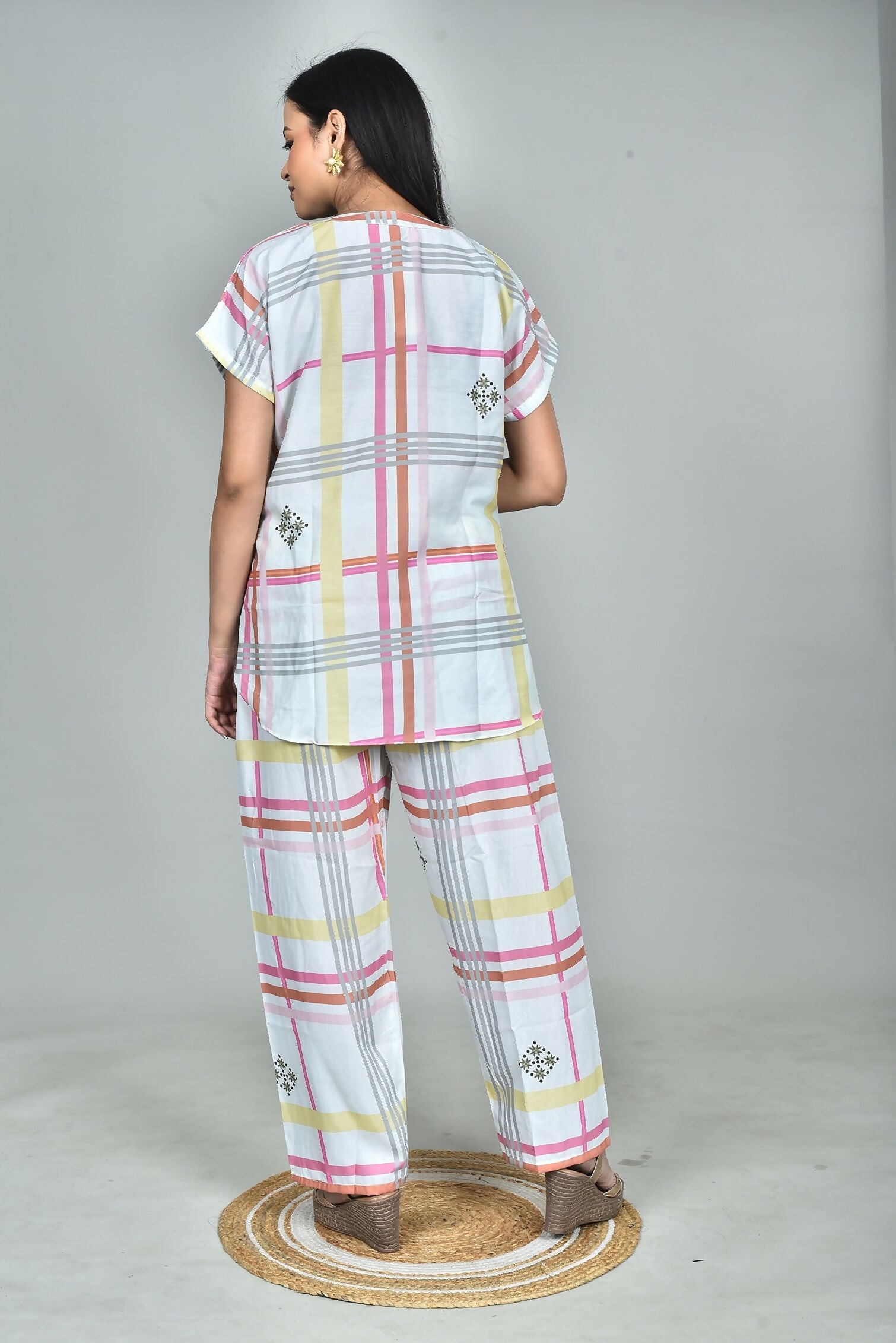Morchari Digital Print Semi Muslin Co-Ord Set Top & Trouser-Multicolor