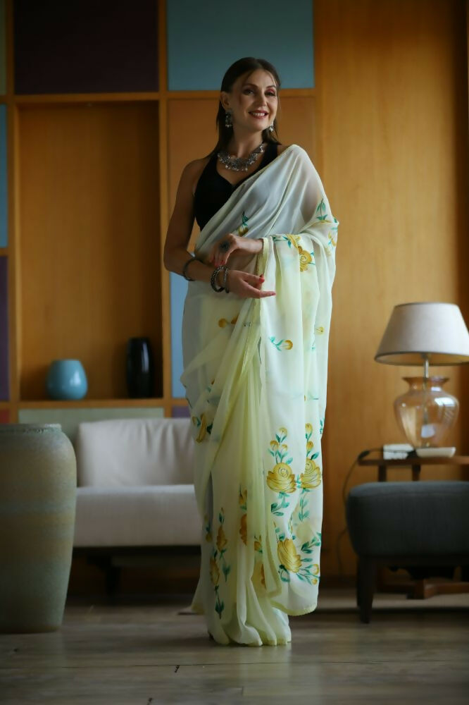 Vamsee Laxmi Yellow Georgette Saree