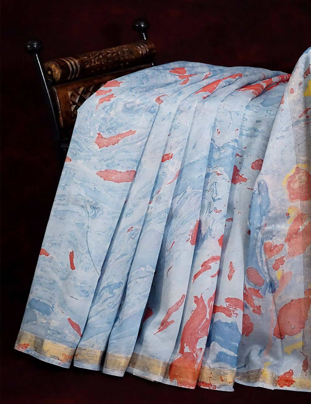 Shades Of Cloud Blue And Rust Printed Chanderi Saree For Regular/Office Wear By Gayathri Reddy Designer Studio