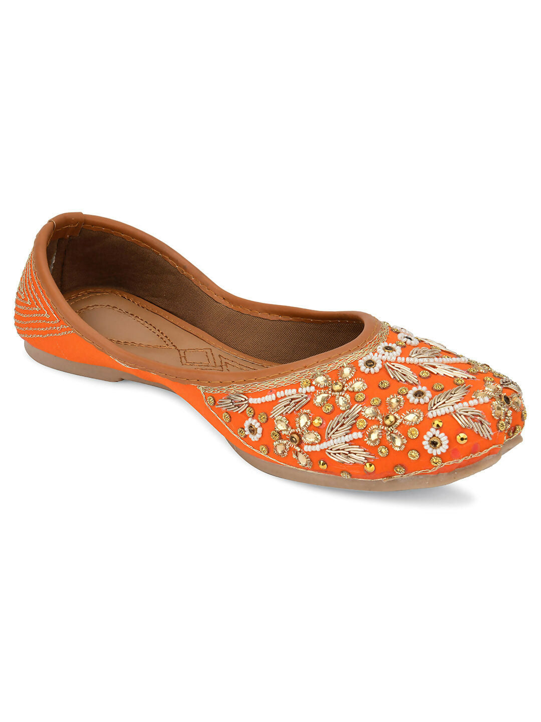 Desi Colour Women Indian Ethnic Footwear-Orange Dabka