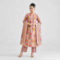 Lorenvalley Peach Cotton Slub Printed with Lace Work Kurta Set